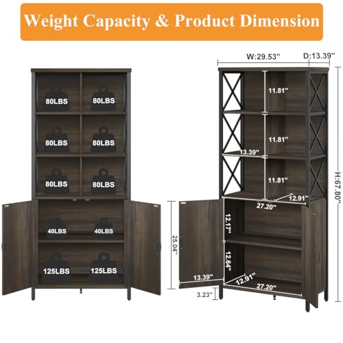 FATORRI Industrial Tall Bookshelf, Rustic Bookcase with Doors, 6 Cube Storage Organizer with Shelf for Living Room, Wood and Metal Book Shelf for Home Office (Walnut Brown)