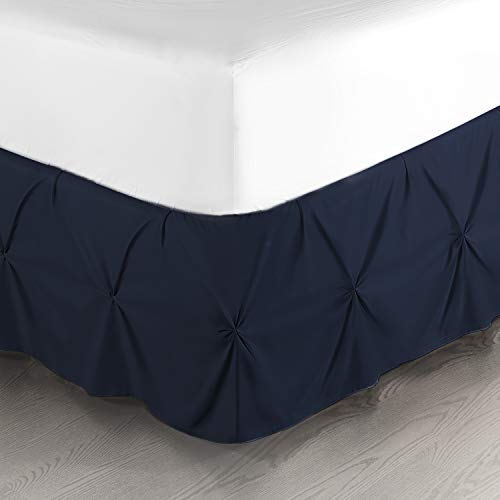 Image of Nestl Navy Blue Bed Skirt Queen Size, Pinch Pleat Queen Bed Skirt, 14 inch Inch Drop Queen Bedskirt, Hotel Quality Navy Blue Bed Skirts Premium Microfiber Bedskirt for Queen Bed, Navy Blue Queen Bed Skirt