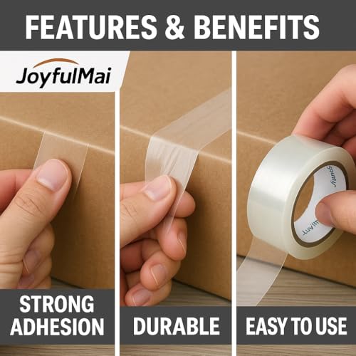 JoyfuIMaiMaiMai Clear Packing Tape, 6 Rolls 1.88inches Wide, 65 Yards Per Roll, 390 Total Yards Tape for Shipping Packaging Moving Sealing, Thicker Clear Packing Tape, (2.7Mil x 1.88\" x 65Yds) - Thumbnail 5