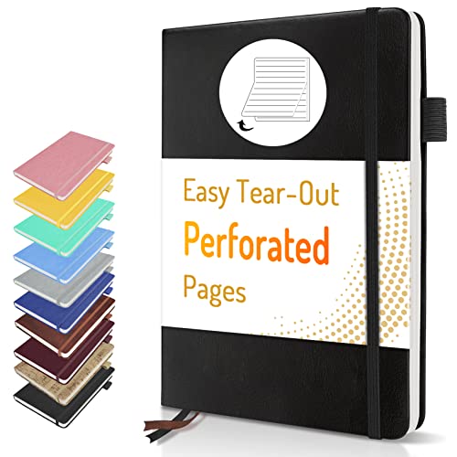 Forvencer Perforated Notebook, A5 Notebooks For Work W/ 160 Easy-Tear Perforated Pages, 100Gsm Thick Paper Lined Journals For Writing, Hardcover Notebook With Pen Loop, Inner Pocket, Bookmark, Lay Flat Notebook Journal, Black #TOP11