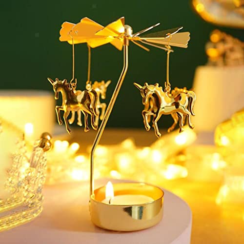 4EVERHOPE Portavelas Giratorio, portavelas Giratorio de Metal Dorado para Velas calientaplatos, Ideal para Navidad, San Valentín, decoración de mesas de Fiesta y Bodas (Unicorn)