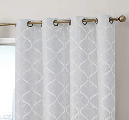 HLC.ME Versailles Lattice Flocked 100% Complete Blackout Thermal Insulated Window Curtain Grommet Panels – Energy Savings & Soundproof, For Living Room & Bedroom, Set of 2 (50 x 63 inches Long, White)