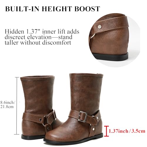 Cozivwaiy Black Ankle Boots For Women Round Toe Flats Comfortable Slip On Buckle Riding Low Heel Dress Casual Boots2