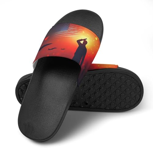 World War II U.S. Flag Soldier Shower Slippers for Women Men Casual Non-Slip Slide Sandals Beach Bathroom Shoes4