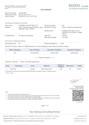 Sharrets BCH+ Orange flavored 200g - Grass-Fed Bovine Collagen Powder with Hyaluronic Acid, Vitamin C & D: Skin, Joint & Bone Support.