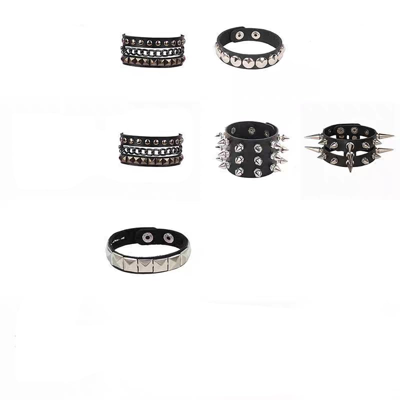 YNR Lederarmbänder im Stil der 80er-Jahre, Gothic-Nieten, Punk-Rock-Stil, Vintage-Stil, für Herren und Damen, 80er-Jahre-Steampunk-Zubehör, verstellbares Armband für Halloween, Cosplay,