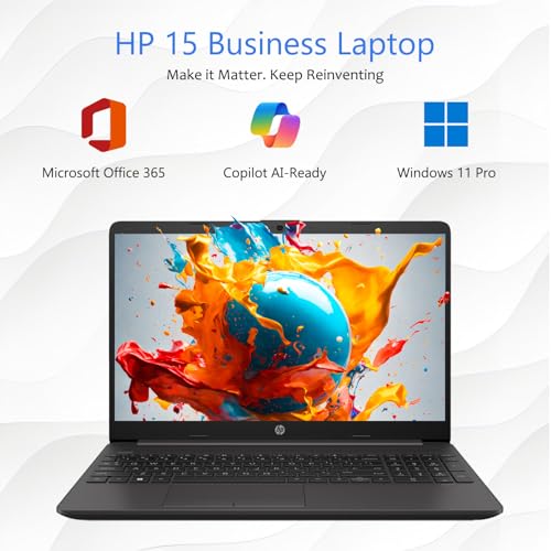 Image of HP 15 Laptop for Home or Work, Windows 11 Pro with Microsoft Office 365, 15.6 inch FHD LED Display, 16GB RAM, 256GB SSD, Copilot AI-Ready, AMD Powerful Processor, Ethernet Port, SD Card Reader, WOWPC USB