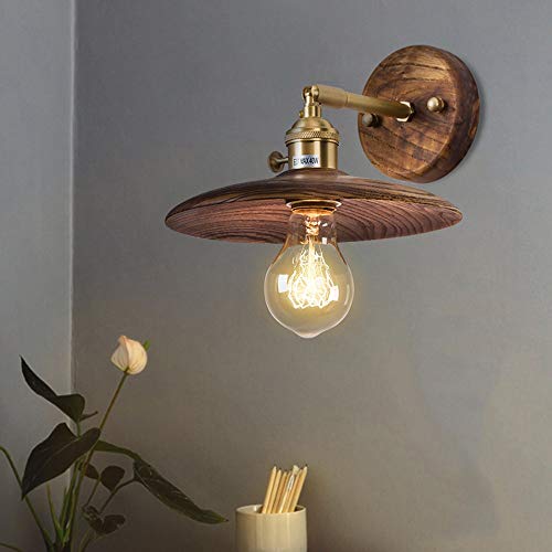 Aplique de pared de madera marrón y latón con pantalla de 20 cm para dormitorio