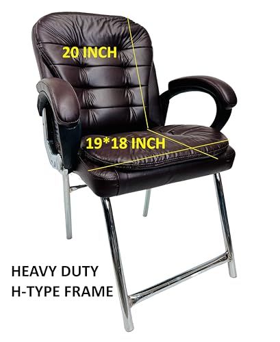 Image of Stainless Steel Special Director Principal Manager Office Visitor Study Chair with Arm Rest with Double Pipe Frame and Cushioned Seat Back (3, Coffee, H Frame)