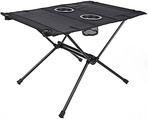 Folding Camping Table - Portable Folding Table with 2 Cup Holders, Compact Lightweight Small Folding Roll-up Table with Carry Bag for Outdoor Picnic, Beach, Camping, BBQ, Party