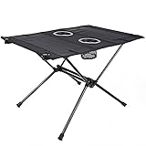 Folding Camping Table - Portable Folding Table with 2 Cup Holders, Compact Lightweight Small Folding