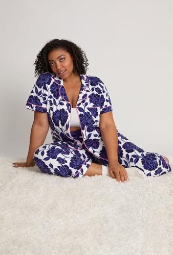 Image of Bed Head PJs Womens Matching Pajamas - Soft Organic Cotton Button Down PJ Shirt & Cropped Pants Set - Loungewear & Sleepwear
