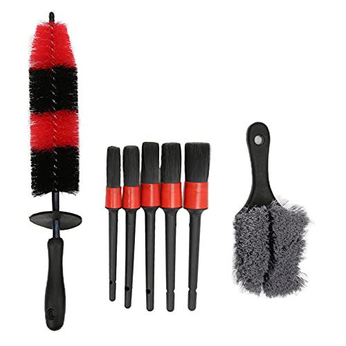 TANIQIACA 7 Piece Car Detailing Brush Kit Scratch Unfettered Versatile Cleaning for Interior and Exterior, Compact Storage, Ergoesnomic Design, for Automotive Enthusiasts