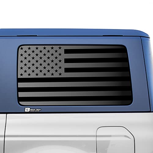 Image of BOGAR TECH DESIGNS Precut Quarter Window American Flag Vinyl Decal Sticker Compatible with Ford Bronco 2021-2026 4 Door, Matte Black