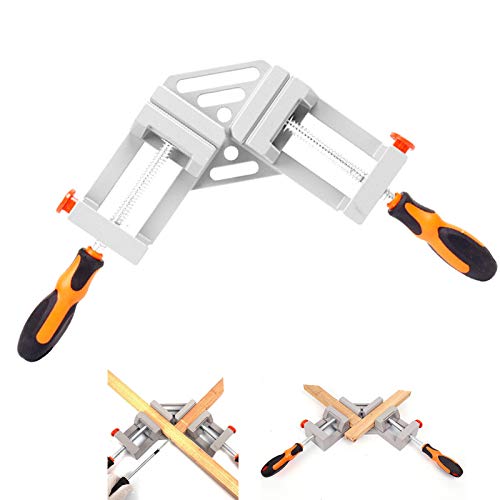 90° Right Angle Clamp Aluminum Alloy Corner Clamp Right Angle Clip Clamp Tool Woodworking Engineering Photo Frame Vise Holder with Adjustable Swing Jaw (Dual Handle)