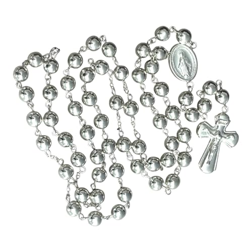 Handmade 925 Sterling Silver Rosary Necklace – 28 Inches Long, 50 g – Catholic Prayer Beads Jewelry