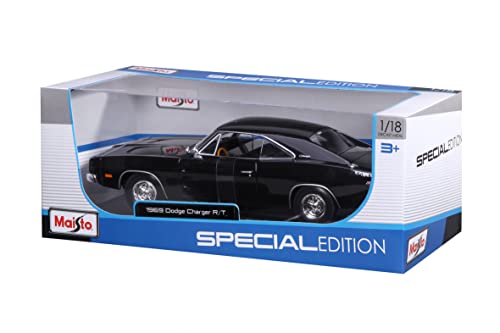 Maisto 1969 Dodge Charger Modelo Die cast Negro miniatura 5