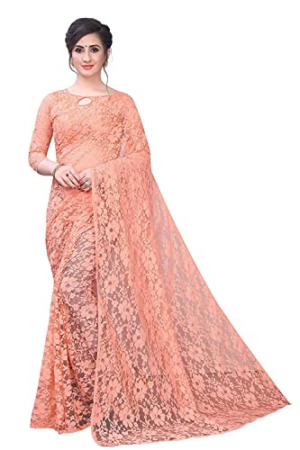 Sari jacquard en coton mélangé femme couleur pêche vêtement indien traditionnel