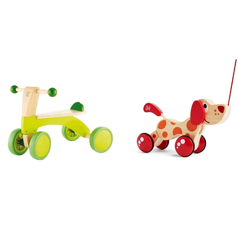 Ride-On Balance Bike, Sustainable Wood, Hape “Scoot-Around” Balance Bike, 4-Wheeled, Rubber Tyres, For Toddlers And Up, Bright Green. 12m - 4yrs