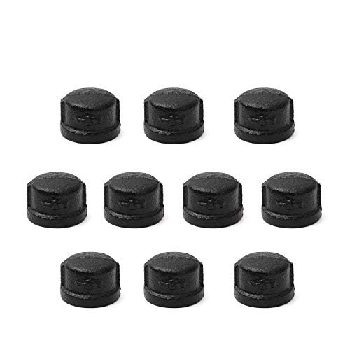 1/2' Black Pipe Cap, Home TZH 10 Pack Malleable Iron Cast Pipe Caps for Steam-Punk Vintage Shelf Bracket DIY Plumbing Pipe Decor Furniture (10, Black 1/2 Inch)