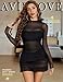 Avidlove Long Sleeve Dress for Women Bodycon Fall Sheer Mesh Dresses Mock Neck Ruched Party Clubwear Outfits S-XXL Black