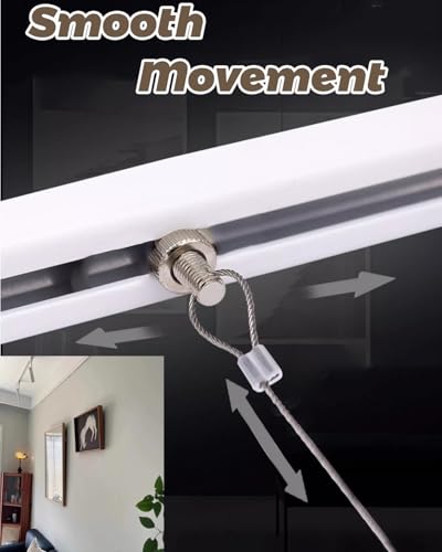 Image of Ceiling Mount Picture Rail Hanging System, Heavy Duty Picture Hanging Track and Photo Display Rail, Studio Wall Decorative Molding Bracke for Wall(72 inch /183cm Track,8.2' /2.5m Cable)