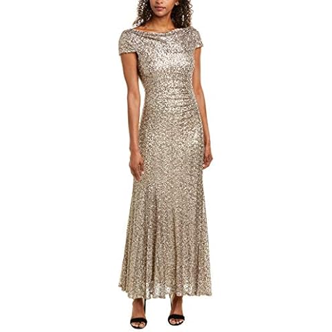 Tahari ASL Women's Capsleeve Cowl Neck Gown Dress, Champagne Sequin, 10 Cover