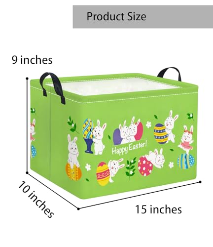 Image of Rectangular Easter Basket Easter Gift Basket for Kids Baby Storage Basket Cute Toy Storage Bin Organizer Shelf Book Basket Easter Room Decor(Green Easter Basket)
