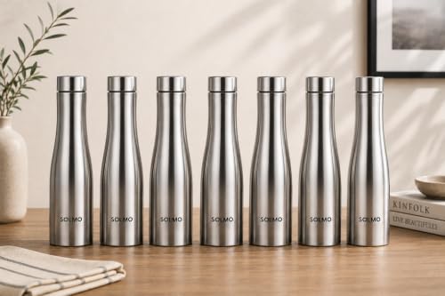Image of Solimo Water Bottle Quality Hi-Rise Stainless Steel Single Wall 1000ML, Fridge Water Bottle |BPA Free | single wall Leak-Proof, Best for School /Office /Home /College /running (Pack 7)
