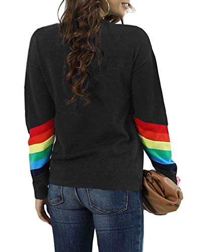 Ferrtye Womens Oversized Rainbow Pullover Sweaters Cute Lightweight Long Sleeve Crew Neck Loose Knit Sweater