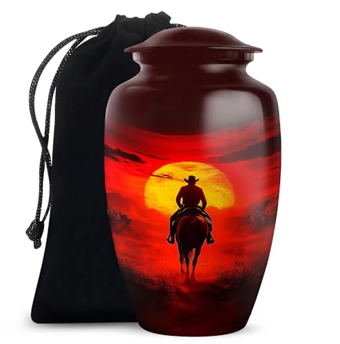 Image of Cowboy Cremation Urn - Large Urn for Ashes Adult Male - Funeral Urns for Adult Ashes Women - Urn for Human Ashes - Cremation Urns for Human Ashes - Size 10 Inch