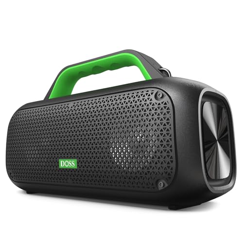 DOSS Extreme Boom Bluetooth Outdoor Speaker with 60W Mighty Sound Deep Bass 30H Playtime USB-C Bluetooth 5.3 IPX6 Waterproof with Portable Strap for Camping Beach Garage-Green