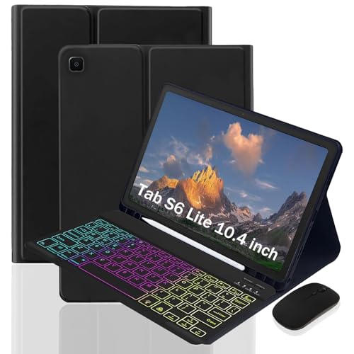 Keyboard Case for Samsung Galaxy Tab S6 Lite 10.4-inch Ultra-Thin Protective Keyboard Case-3-Color Backlight, Detachable Keyboard with S Pen Holder and Mouse, Ideal for Travel and Mobile Office