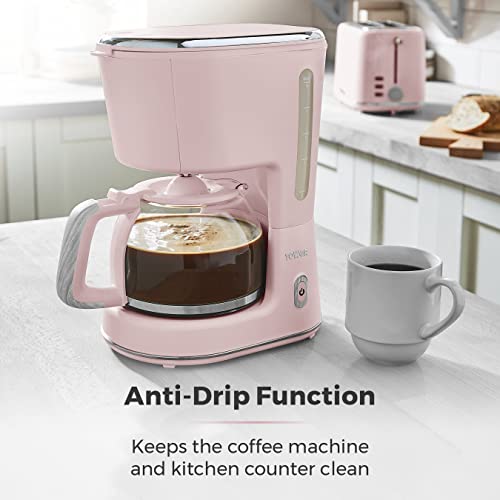 Tower-Scandi-T13006PNK-Filter-Coffee-Maker-with-Anti-Drop-Function-and-Anti-Slip-Feet-125L-900W-Marshmallow-Pink-with-Wood-Accents