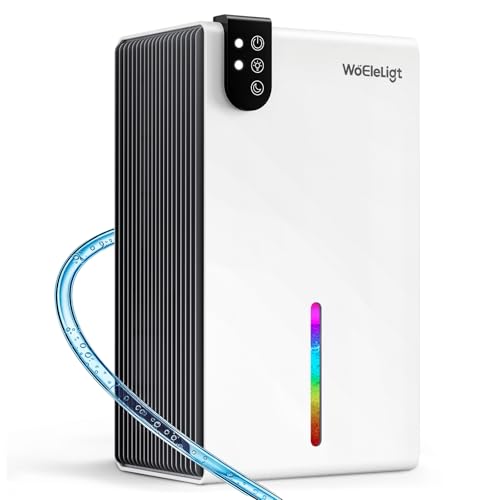 Image of Dehumidifier with Drain Hose(98 oz & 1000 Sq.Ft), Auto Shut Off, Relaxing 7 Color Ambient Light & Sleep Mode, Quiet Small Dehumidifier for Bedroom, Bathroom, Basement, Living Room(WhiteGrey)