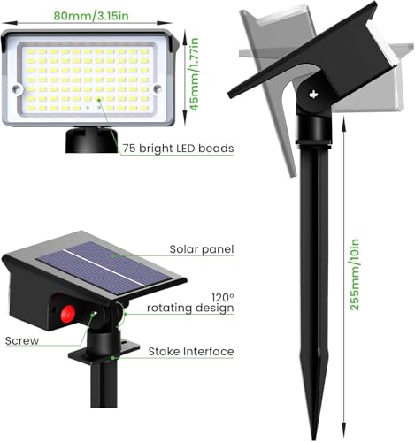 Image of XERGY Solar LED Spot Lights | Waterproof Outdoor Landscape Lighting | 3 Brightness Modes | Adjustable Head | Wall Mount & Ground Stake Installation | Auto On /Off for Garden, Lawn & Pathway (Pack of 2)
