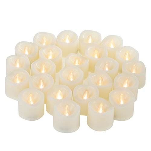 Image of Battery Operated LED Votive Candles Realistic Flickering Flameless Tea Lights Set Bulk Electric Fake Night Candle Lights for Xmas Christmas Party Wedding Decorations Gifts 24 Pack Batteries Included