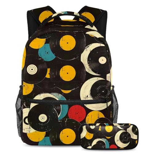 Sac à dos voyage et cours style disque vinyle coloré lot de 2 cartables pour ados