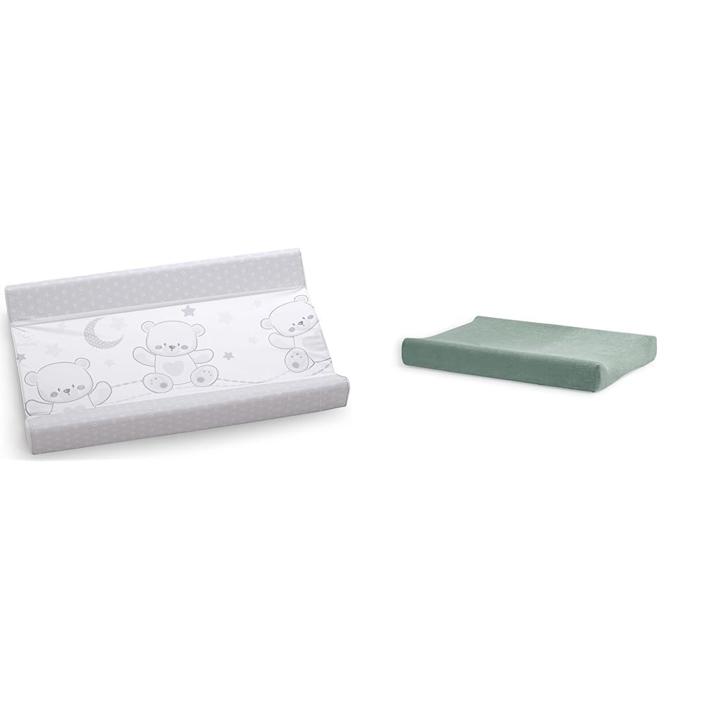 Italbaby 050.6010-22 Fasciatoio 2 lati, In Morbido Pvc, Grigio (Jolie Grey) & Jollein 550-503-00095 - Fodera in spugna, 50 x 70 cm, colore: verde cenere
