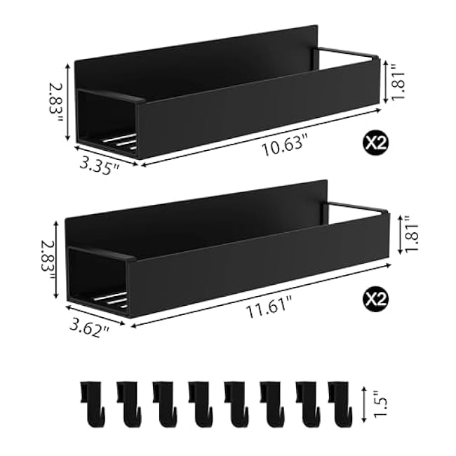 Magnetic Spice Rack Organizer, Strong Hold Space Saving Metal Storage Shelves for Refrigerator, Oven, Kitchen Cabinet, Holds Jars & Cans, 4 Pack, Black