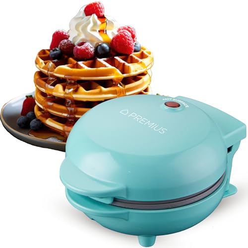 PREMIUS Ceramic Nonstick Mini Snack Waffle Maker, 4&rdquo; Mold, Quick Heat for Crispy Waffles, French...