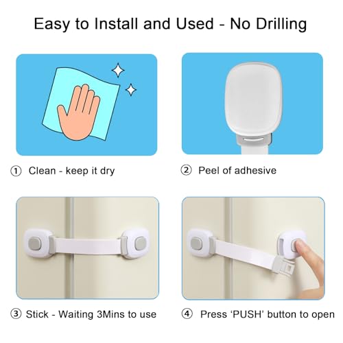 Fursafe&Q SFLDG Baby Cabinet Locks, Child Safety Cabinet Proofing - Child Safety Strap Locks Adhesive Drawer Fridge Ovens Door Toilet Latches No Drill Multi-Purpose thumb #3