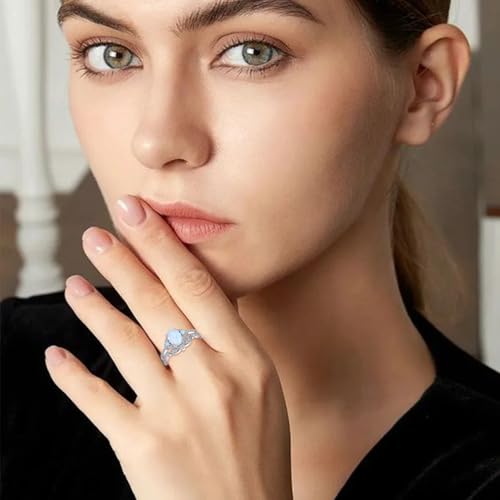 3 Stone Oval-Cut Natural Opal Engagement Rings Sets for Women,925 Sterling Silver Split Shank Moissanite Wedding Rings Sets,Bridal Ring Sets for Anniversary Birthday 6