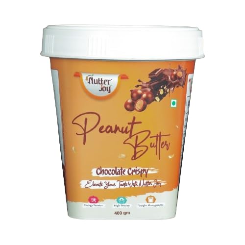 NUTTER JOY 23g High Protein Chocolate Crispy Peanut Butter 400GM Roasted Peanuts & Cocoa Solids 100% Plant based Cookie Flavor Gluten-Free Vegan