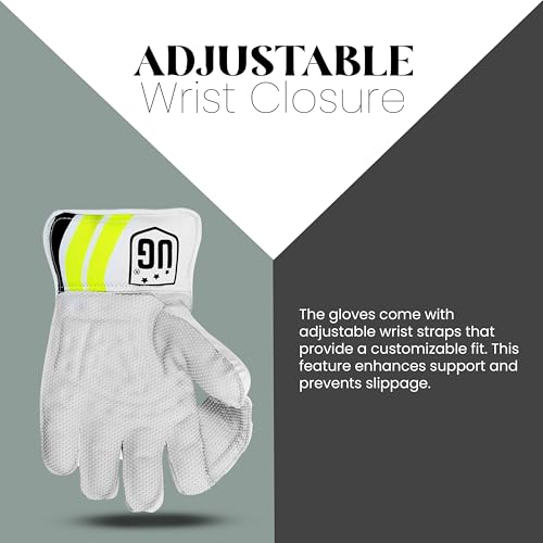 Image of UG Sports | Cricket Leather Wicketkeepers Gloves Pair for Men| Advanced Protection and Enhanced Grip | Durable Construction, High-Density Finger Protection, Ergonomic Design (Club, Green, Junior)