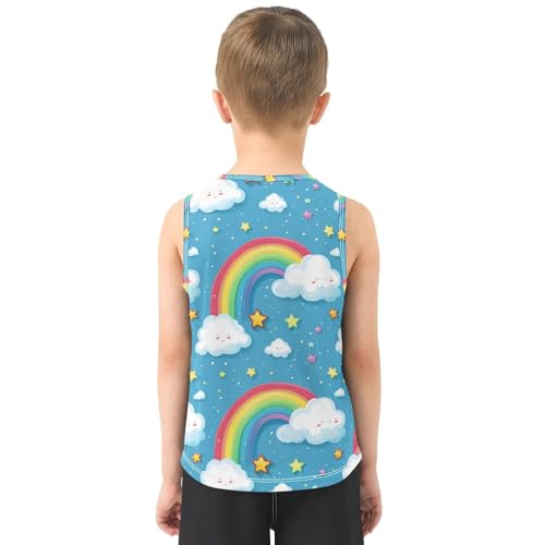 Boys Tank Top Shirts Cartoon Rainbow Cloud Stars Sleeveless T-Shirts Crew Neck for Kids Clothing Children3