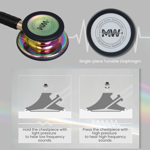 Image of MaiWieel-Classic Monitoring Stethoscope Professional Dual Head Rainbow Stethoscopes For Nurse,Doctor,Vet,Home Medical,EMT,Double-Sided Stainless Chestpiece,Flexible Tubing & Soft Sealing Eartips(Rainbow Black)