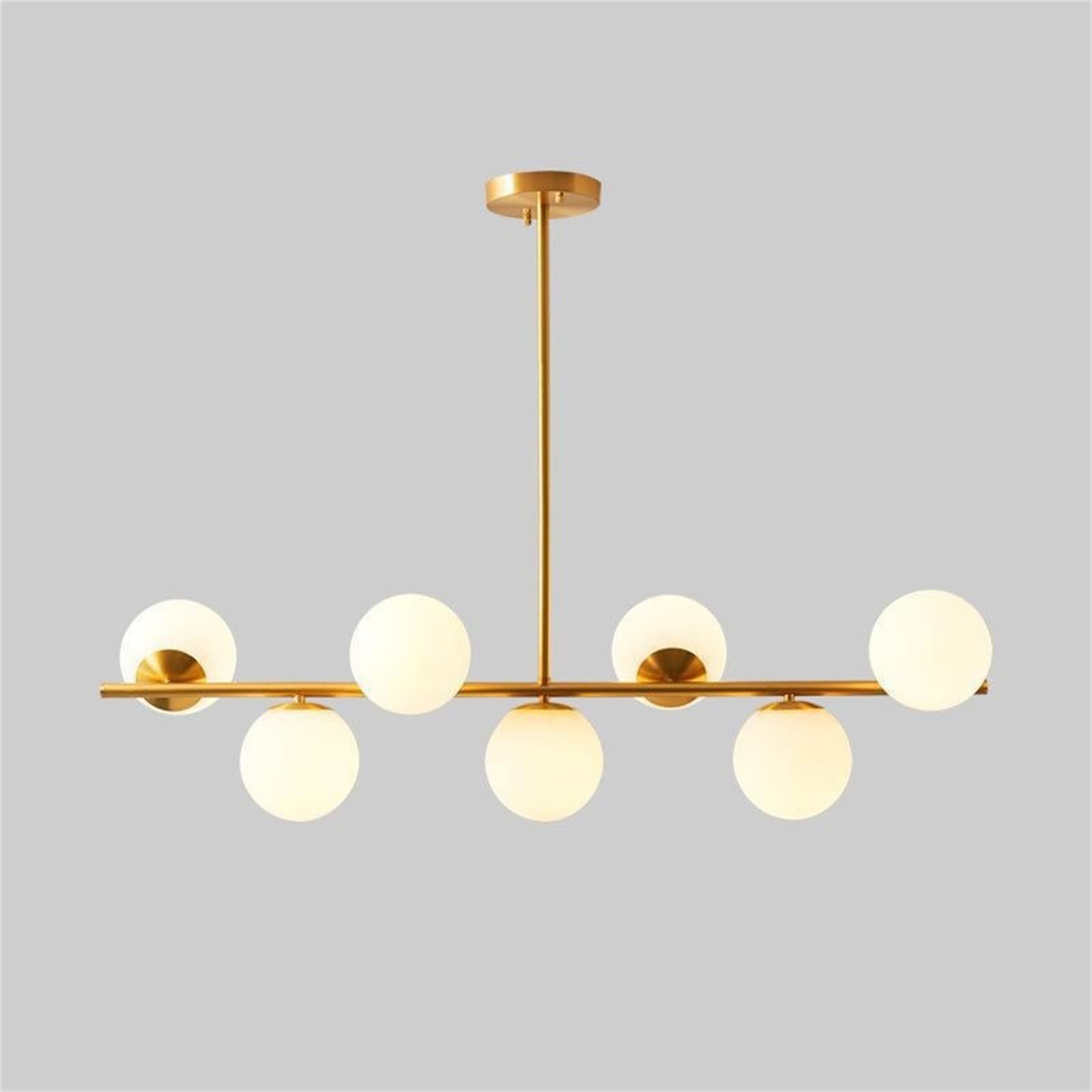 Żyrandol Globe 7 świateł Żyrandol Mid Century Liner Złota oprawa oświetleniowa do jadalni Nowoczesna wisząca szklana kula Sputnik Oświetlenie do wyspy kuchennej Salon Sypialnia Przedpokój