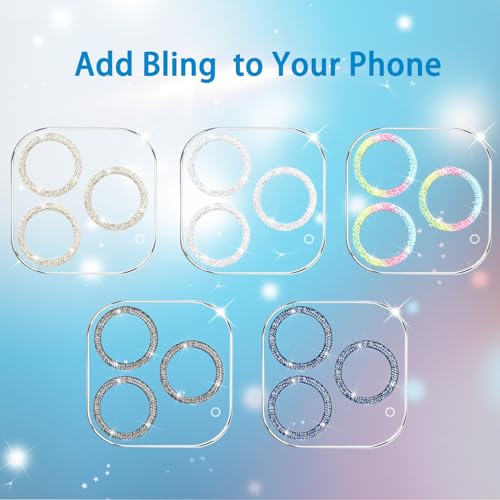 Dengduoduo 3 Pack Tempered Glass Camera Lens Protector for iPhone 15 Pro 6.1" & for iPhone 15 Pro Max 6.7", Bling Glitter Ultra HD, 9H Hardness, Anti-Scratch, Case Friendly [No Affect on Night Shots]