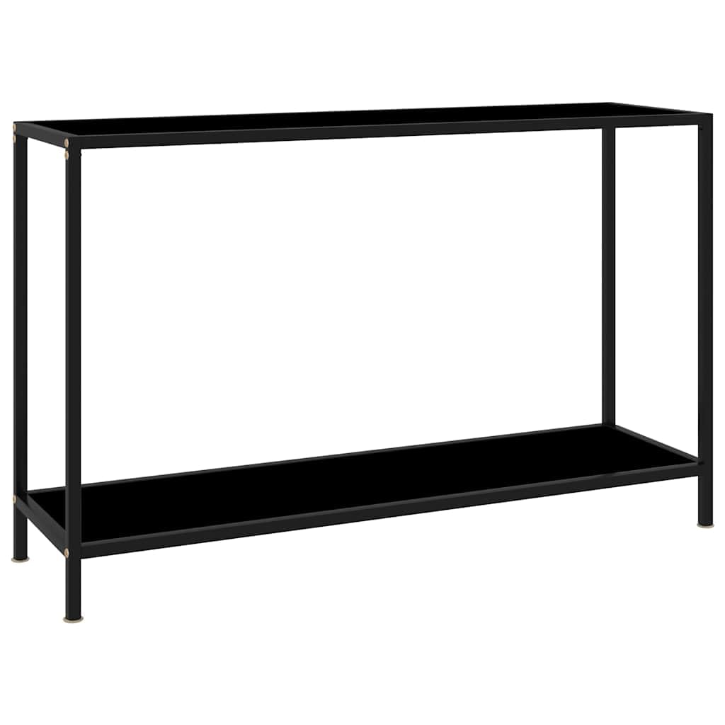 Stolik konsolowy, czarny, 120 x 35 x 75 cm, szkło hartowane i stal malowana proszkowo, stolik z miejscem do przechowywania do korytarza, salonu, biura, stabilny stolik pomocniczy z dodatkową